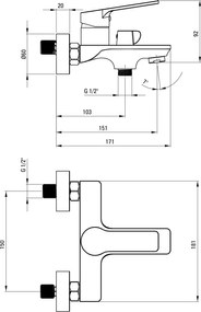 Loco Baterie pentru cadă, montare pe perete Finisaj: Crom BLC_010M