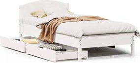 vidaXL Cadru de pat fără saltea, alb, 75x190 cm, lemn masiv de pin