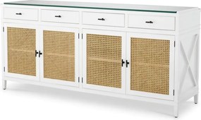 Comoda LUX, Lemn, Rattan, Bahamas alb