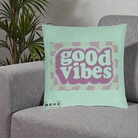 Perna Decorativa Good Vibes Retro Roz, 40x40 cm, Verde Menta, Husa Detasabila, Perna Inclusa, BEKZ®