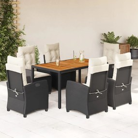 3212657 vidaXL Set mobilier de grădină cu perne, 7 piese, negru, poliratan