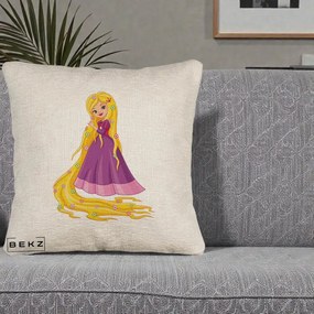 Perna Personalizata Rapunzel Par Lung Floral, 40x40 cm, Bej Canapea, Husa Detasabila, Perna Inclusa, BEKZ®