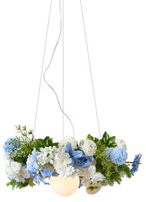 Plafonieră boemă neagră cu flori colorate albastre și albe - Flower Power