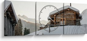 Tablou - cabana montană în zăpadă (cu ceas) (90x30 cm)