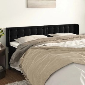 Tablie de pat cu aripioare negru 183x16x78 88 cm catifea 1, Negru, 183 x 16 x 78 88 cm