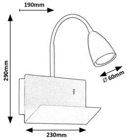 Aplica de perete cu spot directionabil si port USB Tacito negru
