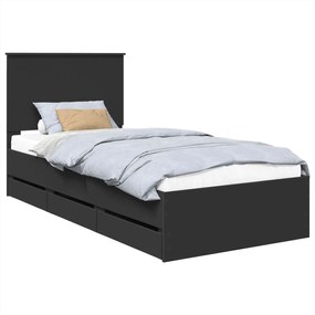 vidaXL Cadru de pat cu headboard Negru 90 x 190 cm Lemn Ingineresc