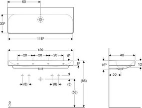 Geberit 500.225.01.1 - Lavoar dublu suspendat Smyle Square 120 x 48 cm, ceramică, alb