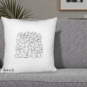 Perna Personalizata Many Cats Pattern Alb-Negru, 40x40 cm, Alb Pufos, Husa Detasabila, Perna Inclusa, BEKZ®