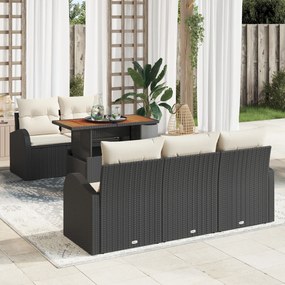 vidaXL Set Masă Grădină 6 Piese cu Perne Negru Poli Ratan Acacia