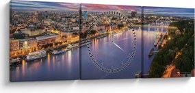 Tablou cu orașul Bratislava cu râu (cu ceas) (90x30 cm)