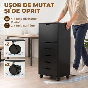 HOMCOM Fișet de Birou cu 5 Sertare și Roți, Negru | Aosom Romania