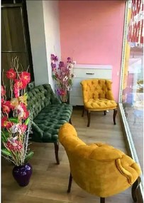 Set canapea 2 persoane cu 2 fotolii, Cafe Homs verde galben