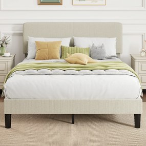 HOMCOM Cadru de Pat Matrimonial 140x200 cm Cap de Pat Reglabil pe Înălțime Îmbrăcat în Catifea, Pat Matrimonial cu Șipci de Lemn, pentru Dormitor, Montaj Ușor, Gri Deschis | Aosom Romania