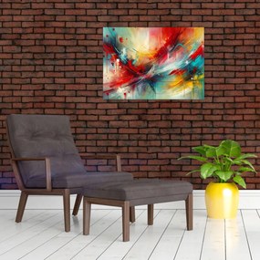 Tablou pe sticlă – Abstracție cu roșu (70x50 cm)