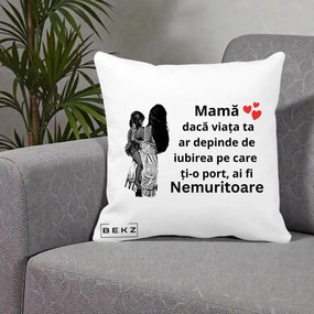 Cadou pentru Mama - Perna Personalizata Mama Nemuritoare Imbratisare, 40x40 cm, Alba Mata, Husa Detasabila, Perna Inclusa, BEKZ®