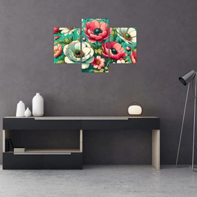Tablou - Flori pe fundal albastru (90x60 cm)