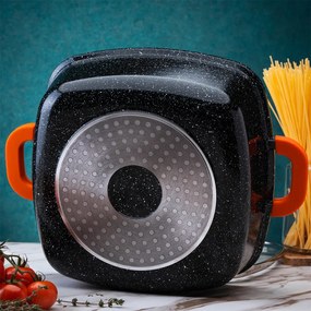 Roaster Oliver Voltz OV54323C28A, 28 cm, 6.5 L, Capac din sticla, Finisaj marmura, Inductie, Negru