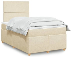 vidaXL Pat box spring cu saltea, crem, 120x200 cm, textil