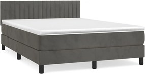 vidaXL Pat box spring cu saltea, gri închis, 140x190 cm, catifea