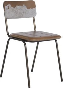 Scaun dining vintage din piele maro și metal, spătar din piele de vacă, 46 x 52 x 78 cm, „Dakota"