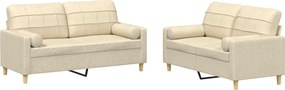 vidaXL Set de canapele cu perne, 2 piese, crem, material textil