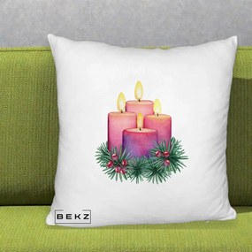 Perna Decorativa Lumanari Advent Roz-Violet, 40x40 cm, Alb Pufos, Husa Detasabila, Perna Inclusa, BEKZ®