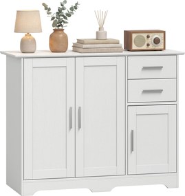 HOMCOM Bufet Modern din Lemn cu 2 Sertare și 2 Dulapuri, 100x40x78 cm, Alb | Aosom Romania