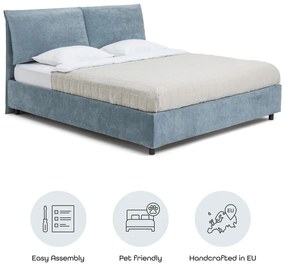 Pat matrimonial albastru tapițat cu spațiu de depozitare cu somieră 160x200 cm Myra Pillow – Bonami Selection