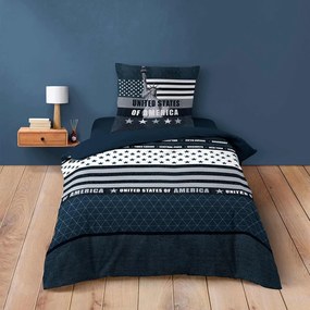 Lenjerie de pat albastru-închis din bumbac pentru pat de o persoană 140x200 cm States – douceur d'intérieur