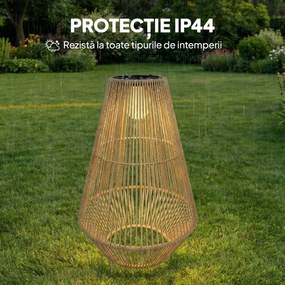 Outsunny Lampă Solară din Ratan, Lanternă de Grădină cu Aprindere/Oprire Automată, IP44, Impermeabilă și Decorativă, pentru Terasă, Verandă, Patio, 35x35x55 cm, Galben | Aosom Romania