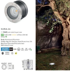 Spot LED incastrabil de exterior pavaj SURIA-24 inox 60°