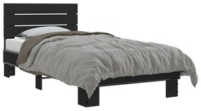 845747 vidaXL Cadru de pat, negru, 75x190 cm, lemn prelucrat și metal
