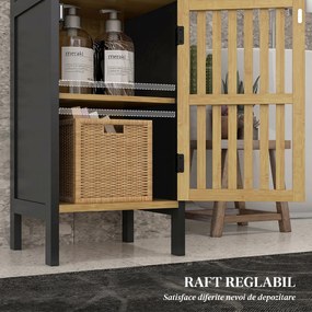 HOMCOM Dulap de Depozitare Îngust, Dulap de Baie Mic din Bambus cu Compartiment Deschis și Raft Reglabil, 32x30x90.5 cm, Negru | Aosom Romania