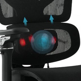 DOWINX SS919 – Scaun ergonomic cu Masaj, Incălzire, Suport lombar reglabil 4 niveluri, Tetieră 4D, Cotiere 5D, Recliner 90°–135°, Suport picioare, Mesh, Bază metalică, Negru