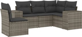 vidaXL Set canapea de grădină cu perne, 5 piese, gri, poliratan