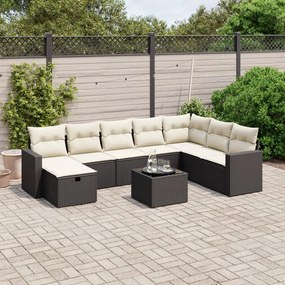 3263592 vidaXL Set mobilier de grădină cu perne, 9 piese, negru, poliratan