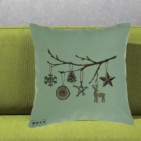 Perna Decorativa Ornamente de Lemn pe Ramura, 40x40 cm, Verde, Husa Detasabila, Perna Inclusa, BEKZ®