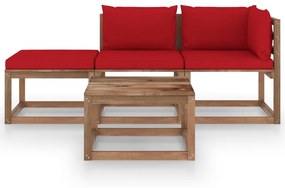 Set mobilier de gradina cu perne, 4 piese, lemn de pin tratat