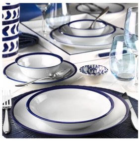 Set de veselă din porțelan, 24 piese, alb/albastru
