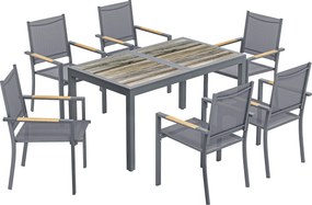 Outsunny Set Mobilier de Grădină 7 Piese Masă Aspect Lemn 6 Scaune Suprapuse din Textilenă 140x80x72cm Gri | Aosom Romania
