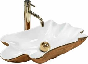 Lavoar pe blat Rea Infinity alb auriu 63 cm cu ventil Click-Clack