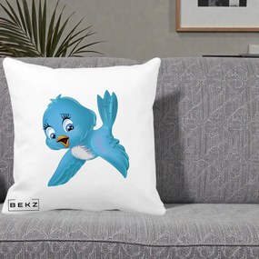 Perna Decorativa Pui de Pasare Albastru, 40x40 cm, Alba Mata, Husa Detasabila, Perna Inclusa, BEKZ®