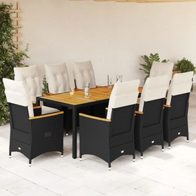 3276839 vidaXL Set mobilier de grădină cu perne, 9 piese, negru, poliratan