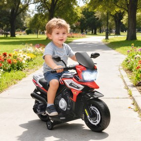 AIYAPLAY Motocicletă Electrică pentru Copii 18-36 Luni, 6V Motocicletă Electrică pentru Copii cu Roți Detașabile, Faruri, Muzică, 2.4 km/h Mini Motocicletă cu Far, Max 30kg, Roșu | Aosom Romania