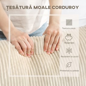 HOMCOM Canapea 3 Locuri din Catifea Reiată cu 2 Perne, 212x80x88 cm, Crem | Aosom Romania