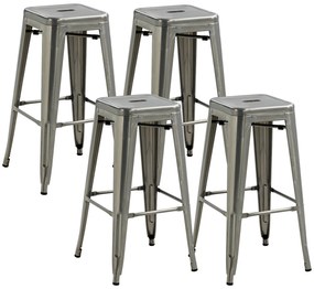 HOMCOM Set de 4 scaune de bar industriale empilabile înălțime șezut 76 cm metal argintiu | Aosom Romania