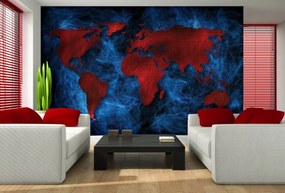 Fototapet - Harta roșie a lumii fundal albastru (152,5x104 cm), în 8 de alte dimensiuni noi