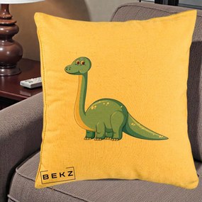 Perna Personalizata Brontosaur Albastru, 40x40 cm, Galben, Husa Detasabila, Perna Inclusa, BEKZ®