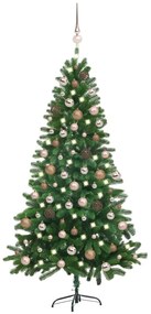 Set pom de Craciun artificial LED-urigloburi, verde, 150 cm 1, Trandafir, 150 cm